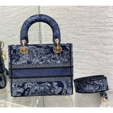 Medium Lady D-Lite Bag Denim Blue Toile de Jouy Embroidery M0565