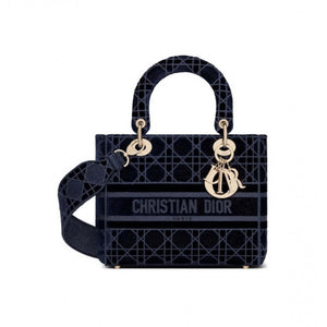   Medium Lady D-Lite Bag Embroidered Velvet M0565O