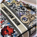 Medium Lady D-Lite Bag in Multicolor Mille Fleurs Embroidery M0565