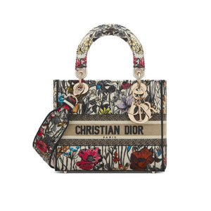   Medium Lady D-Lite Bag in Multicolor Mille Fleurs Embroidery M0565