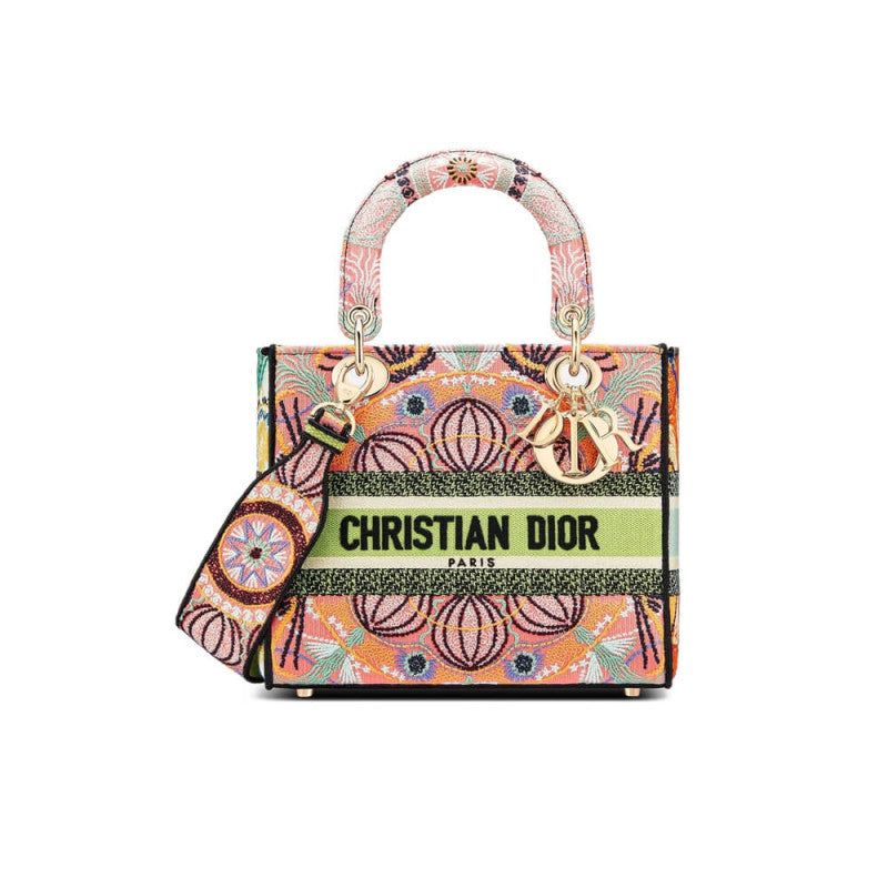 Medium Lady D-Lite Bag Multicolor Lights Embroidery M0565