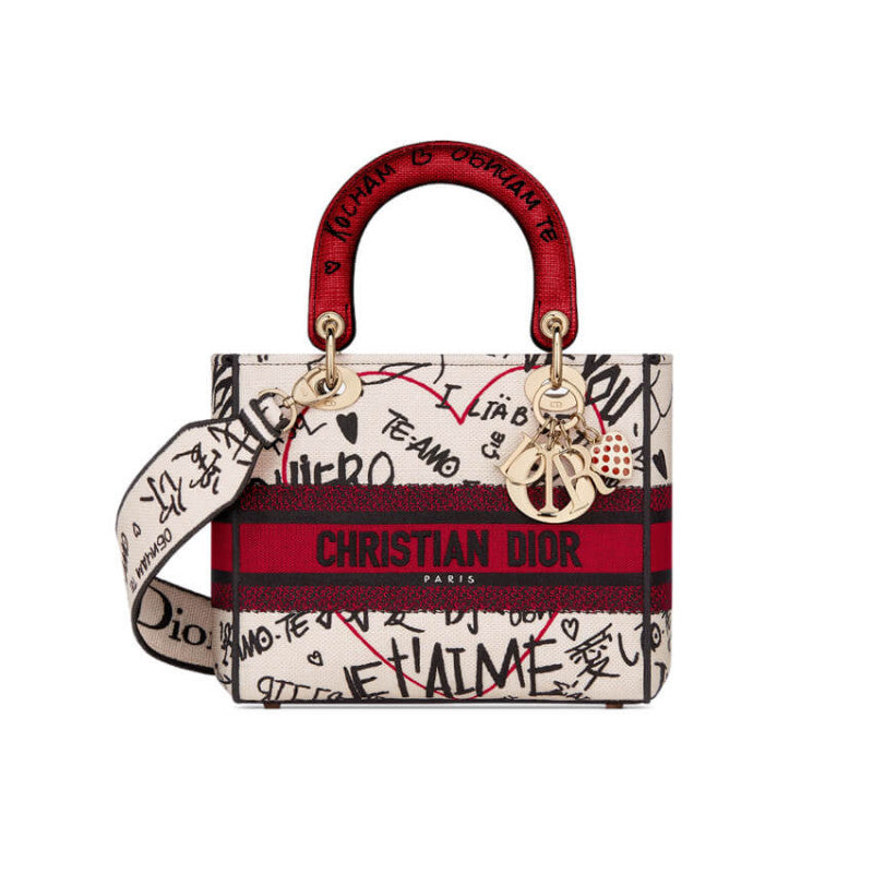   Medium Lady D-Lite  amour Bag Latte Multicolor  amour Graffiti Embroidery M0565