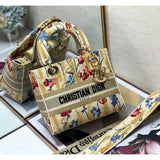 Medium Lady D-Lite Hibiscus Metallic Thread Embroidery Bag M0565