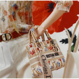 Medium Lady D-Lite Hibiscus Metallic Thread Embroidery Bag M0565