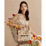 Medium Lady D-Lite Hibiscus Metallic Thread Embroidery Bag M0565