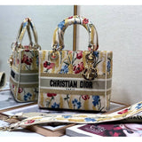 Medium Lady D-Lite Hibiscus Metallic Thread Embroidery Bag M0565