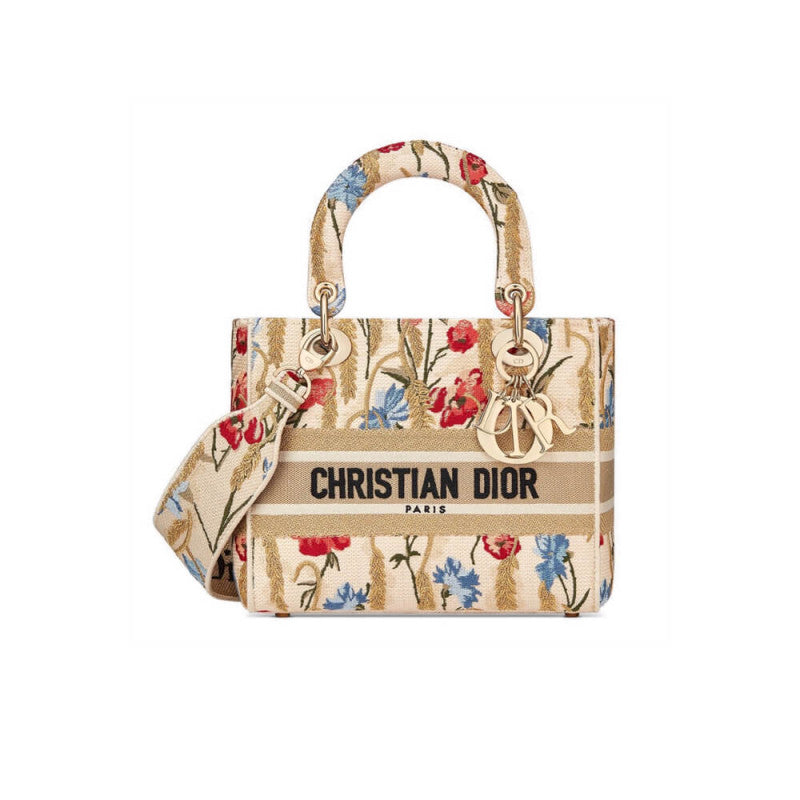 Medium Lady D-Lite Hibiscus Metallic Thread Embroidery Bag M0565