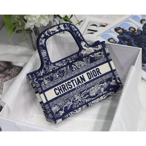   Mini Book Tote Blue Toile de Jouy Reverse Embroidery M1271