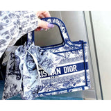 Mini Book Tote Blue Toile de Jouy Reverse Embroidery M1271