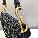 Oblique Embroidered Velvet Saddle Bag M0446C
