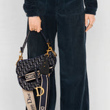 Oblique Embroidered Velvet Saddle Bag M0446C