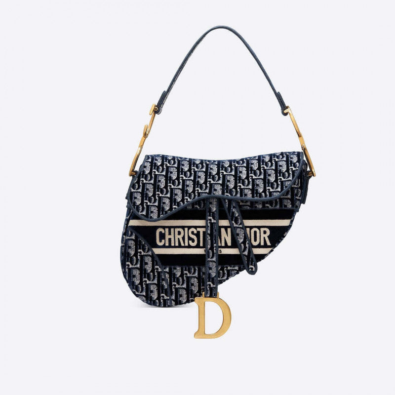 Oblique Embroidered Velvet Saddle Bag M0446C