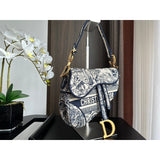 Saddle Bag Blue Toile de Jouy Embroidery M0446