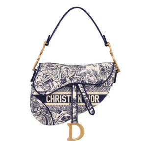   Saddle Bag Blue Toile de Jouy Embroidery M0446
