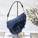 Saddle Bag Denim Blue Toile de Jouy Embroidery M0446