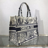 Small Book Tote Blue Toile de Jouy Palms Embroidery M1296