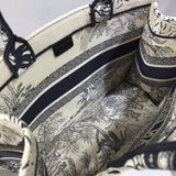 Small Book Tote Blue Toile de Jouy Palms Embroidery M1296