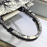 Small Book Tote Blue Toile de Jouy Palms Embroidery M1296
