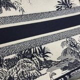 Small Book Tote Blue Toile de Jouy Palms Embroidery M1296
