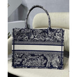 Small Book Tote Blue Toile de Jouy Reverse Embroidery M1296