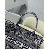 Small Book Tote Blue Toile de Jouy Reverse Embroidery M1296