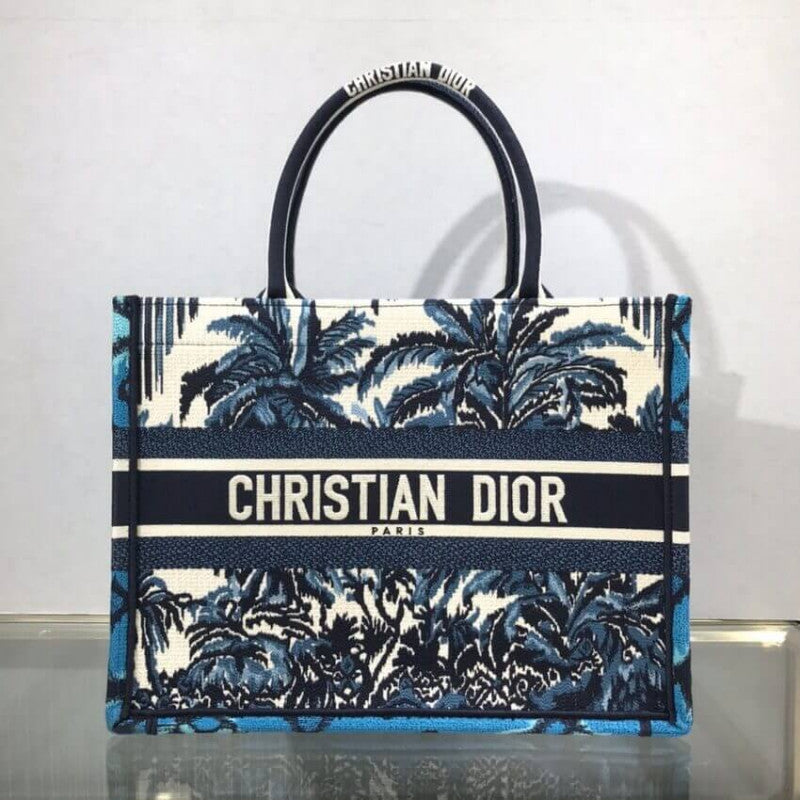 Small Book Tote in Blue Palms Embroidery M1296