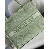 Small Book Tote Lime Toile de Jouy Reverse Embroidery M1296