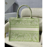 Small Book Tote Lime Toile de Jouy Reverse Embroidery M1296