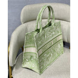 Small Book Tote Lime Toile de Jouy Reverse Embroidery M1296
