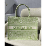 Small Book Tote Lime Toile de Jouy Reverse Embroidery M1296