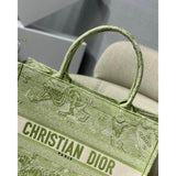 Small Book Tote Lime Toile de Jouy Reverse Embroidery M1296