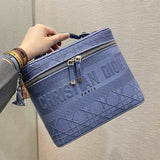 Travel Vanity Case Denim Cannage Embroidery S5480