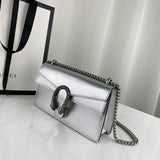 Dionysus large Shoulder Bag in Silver Lame Leather 499623