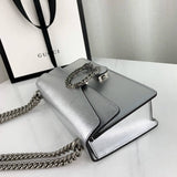 Dionysus large Shoulder Bag in Silver Lame Leather 499623