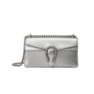 GG Dionysus large Shoulder Bag in Silver Lame Leather 499623
