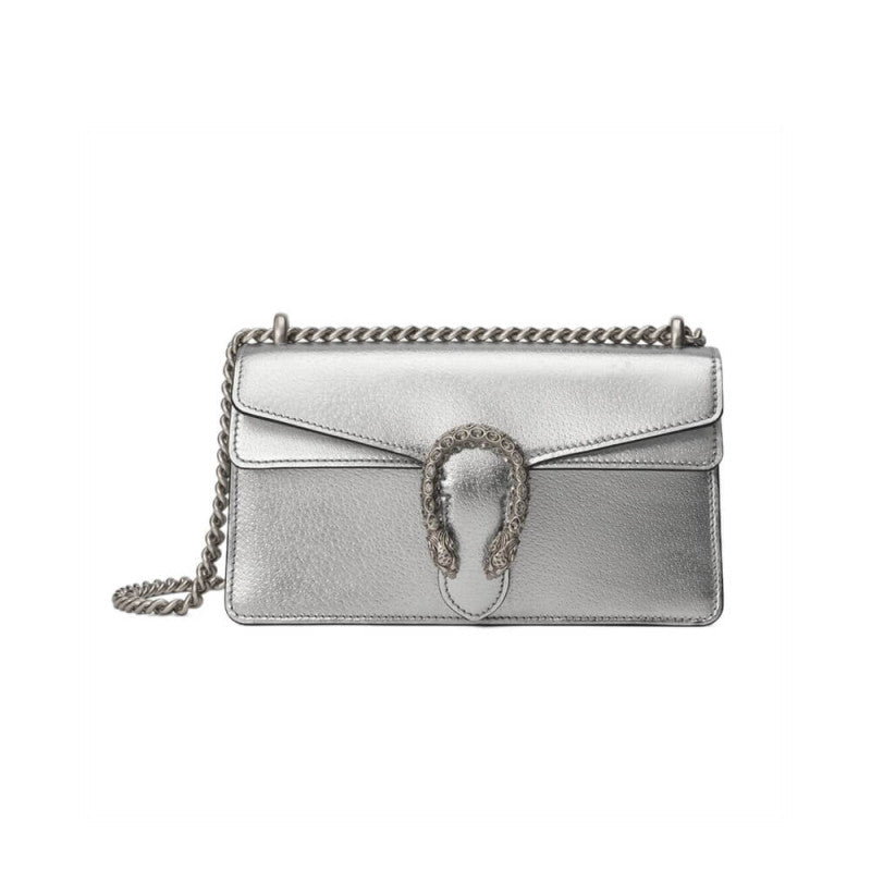 GG Dionysus large Shoulder Bag in Silver Lame Leather 499623