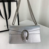 Dionysus large Shoulder Bag in Silver Lame Leather 499623