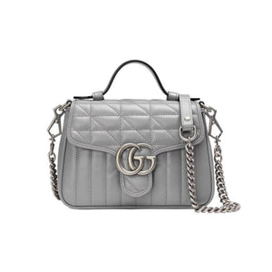 GG GG Marmont Grey Matelasse Leather Mini Top Handle Bag 583571