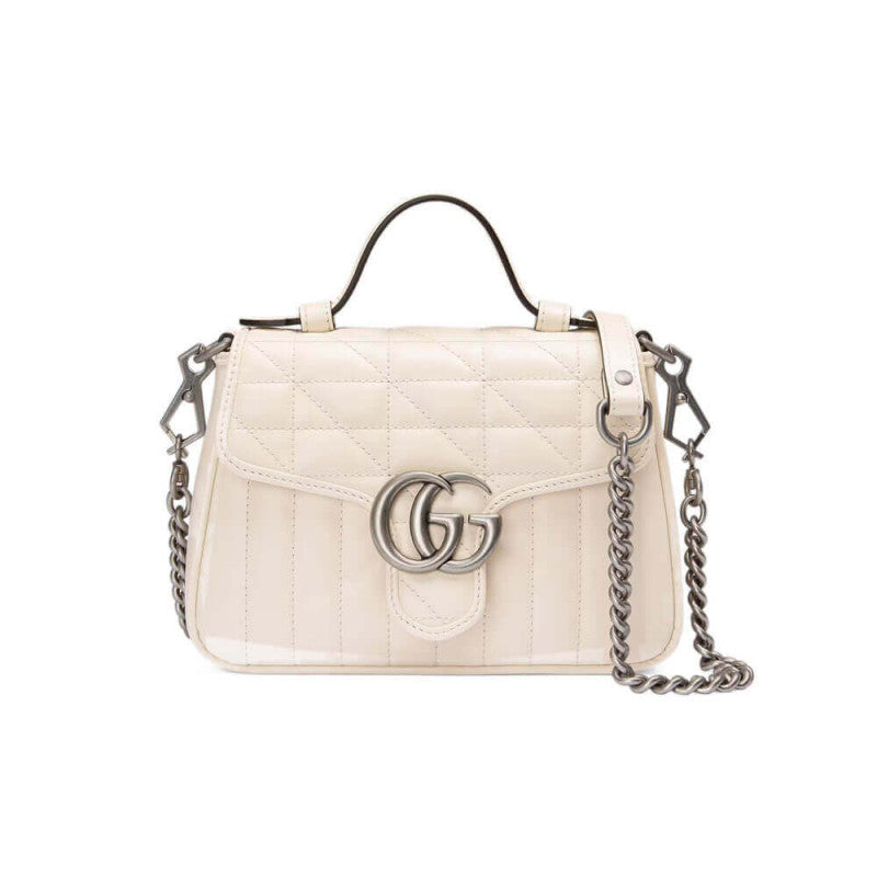 GG GG Marmont White Matelasse Leather Mini Top Handle Bag 583571