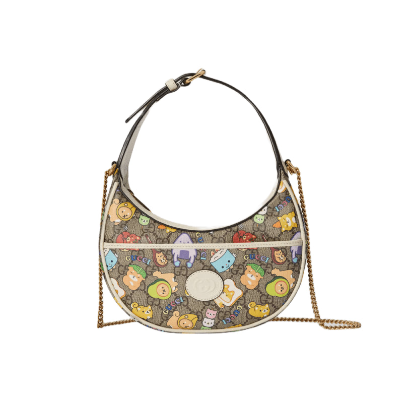 GG Half-Moon-Shaped Mini Bag with Interlocking G 726843 Animal Print