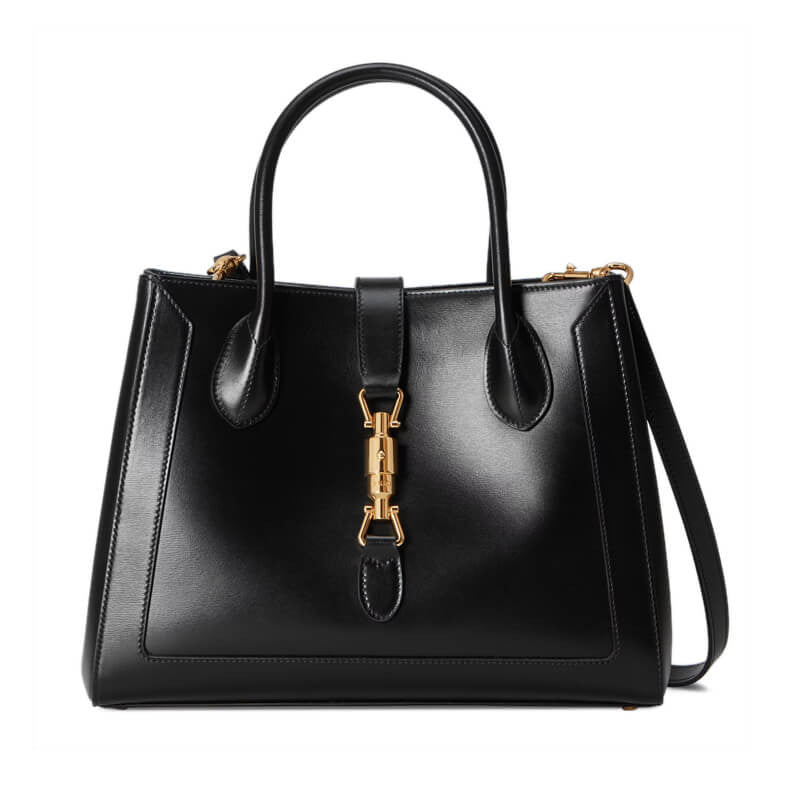 GG Jackie 1961 Medium Tote Bag in Black Leather 649016