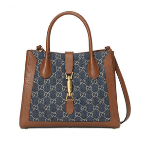 GG Jackie 1961 Medium Tote Bag in Blue Denim 649016