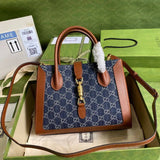 Jackie 1961 Medium Tote Bag in Blue Denim 649016