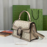 large Dionysus Top Handle Bag 739496 Oatmeal Leather Trim