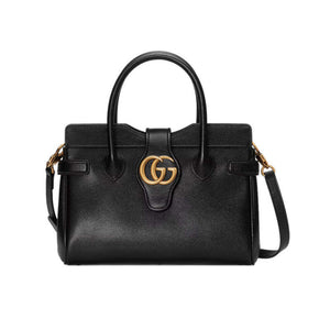 GG large Top Handle Bag with Double G in Black Leather 658450