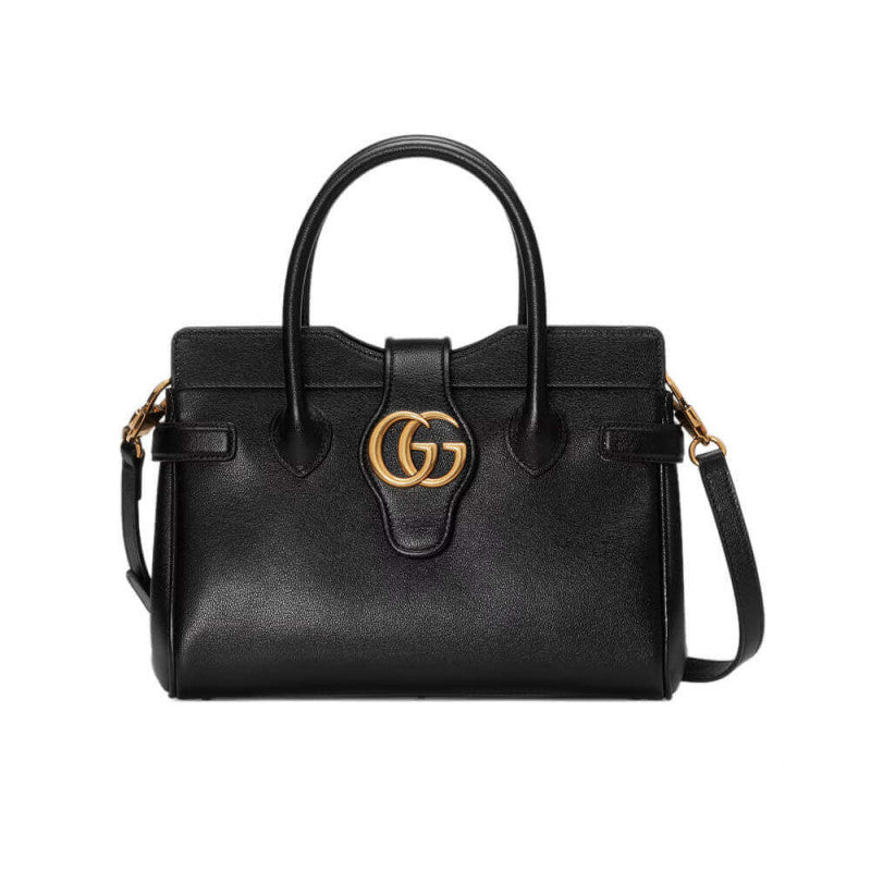 GG large Top Handle Bag with Double G in Black Leather 658450