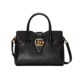 large Top Handle Bag with Double G in Black Leather 658450
