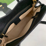 large Top Handle Bag with Double G in Black Leather 658450