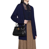 large Top Handle Bag with Double G in Black Leather 658450