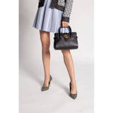 large Top Handle Bag with Double G in Black Leather 658450